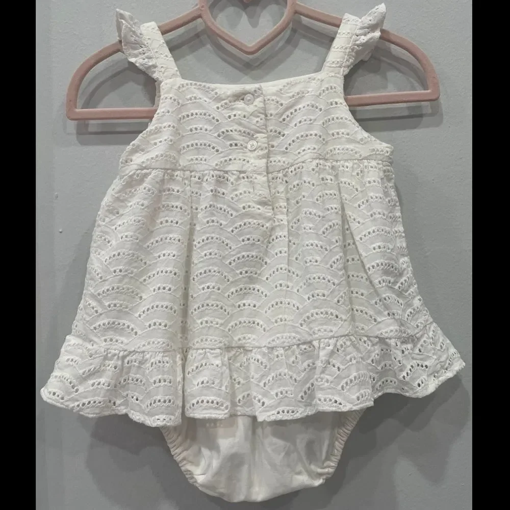 Janie and Jack Eyelet Ruffle White Romper 6-12 Months